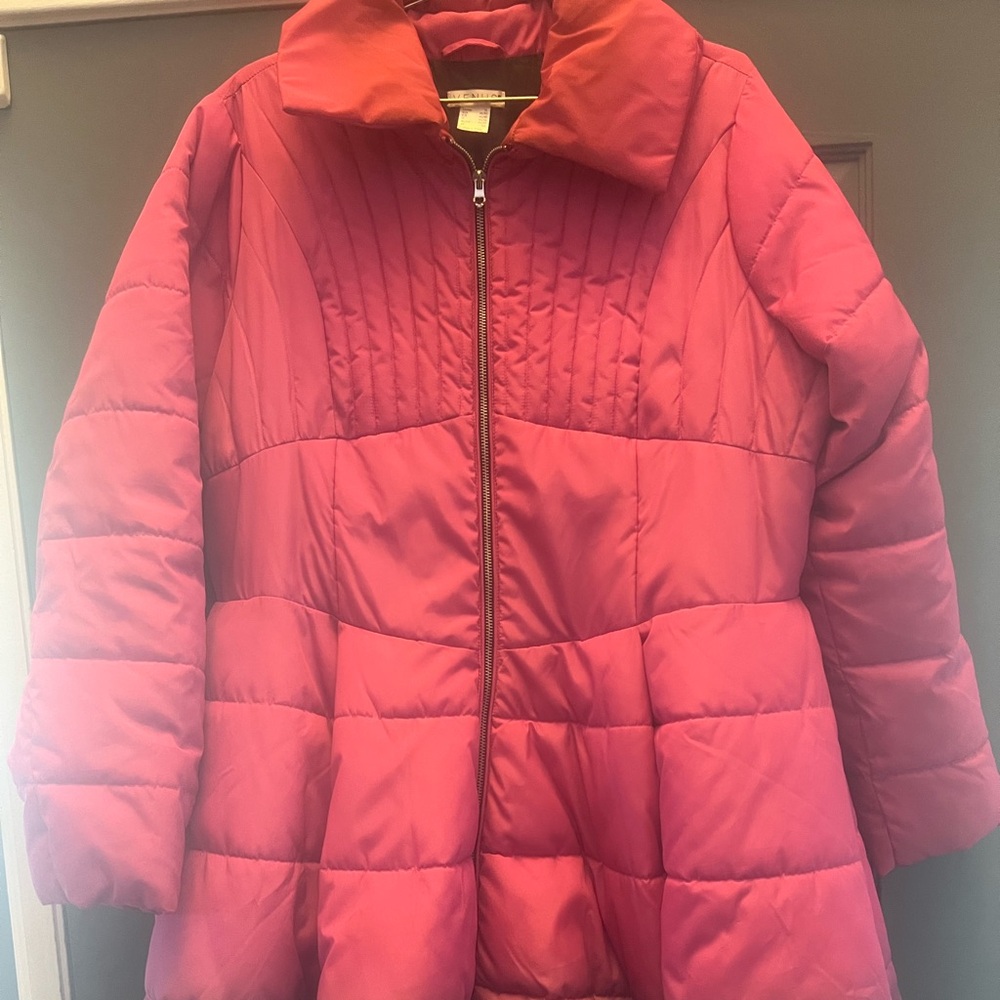 Women Pink ombre fit and flare quilted puffer coat